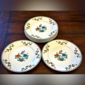 Vintage Limoges France Floral & Bird Design Luncheon Plate set, 6 Plates